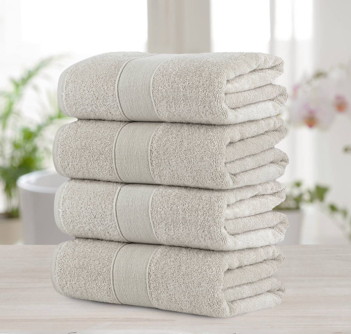 Chic Home Dobby Border Turkish Cotton 4 Piece Bath Towel Set-Taupe