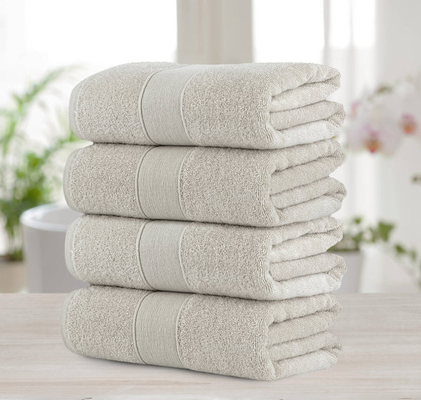 Chic Home Dobby Border Turkish Cotton 4 Piece Bath Towel Set-Taupe