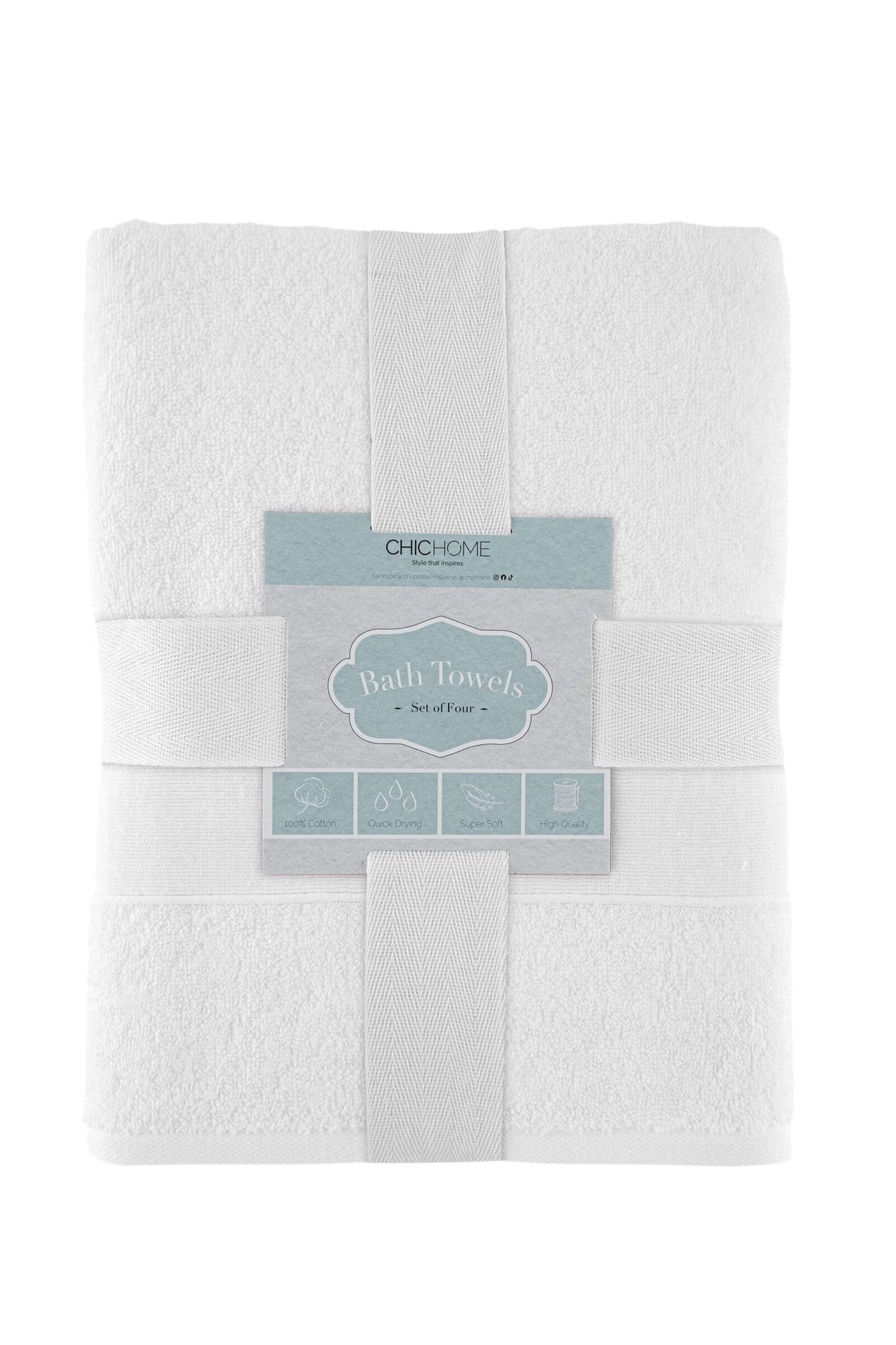 Chic Home Dobby Border Turkish Cotton 4 Piece Bath Towel Set-White