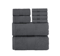 Chic Home Dobby Border Turkish Cotton 8 Piece Towel Set-Charcoal