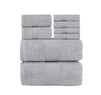 Chic Home Dobby Border Turkish Cotton 8 Piece Towel Set-Grey