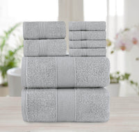 Chic Home Dobby Border Turkish Cotton 8 Piece Towel Set-Grey