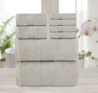 Chic Home Dobby Border Turkish Cotton 8 Piece Towel Set-Taupe