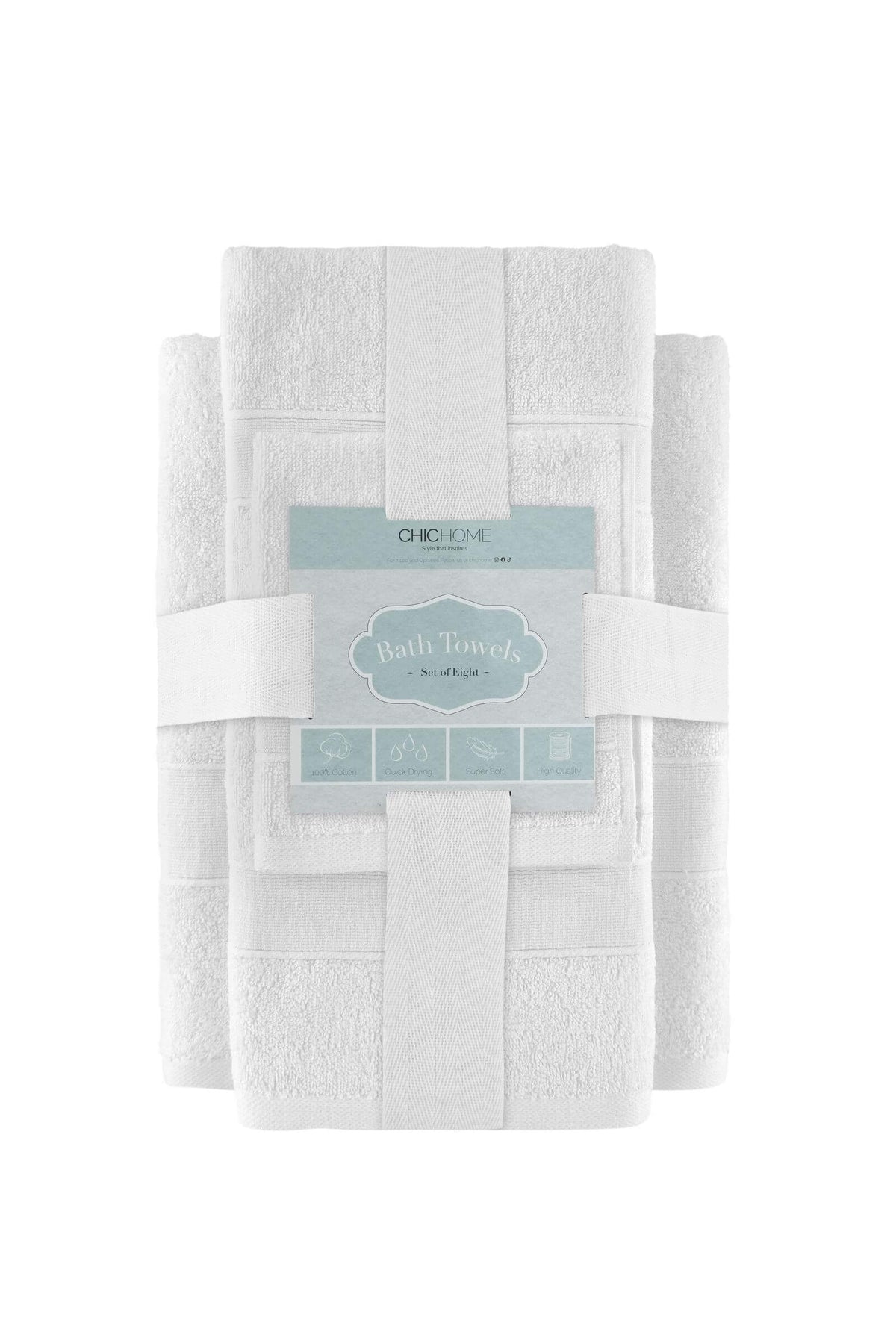 Chic Home Dobby Border Turkish Cotton 8 Piece Towel Set-White