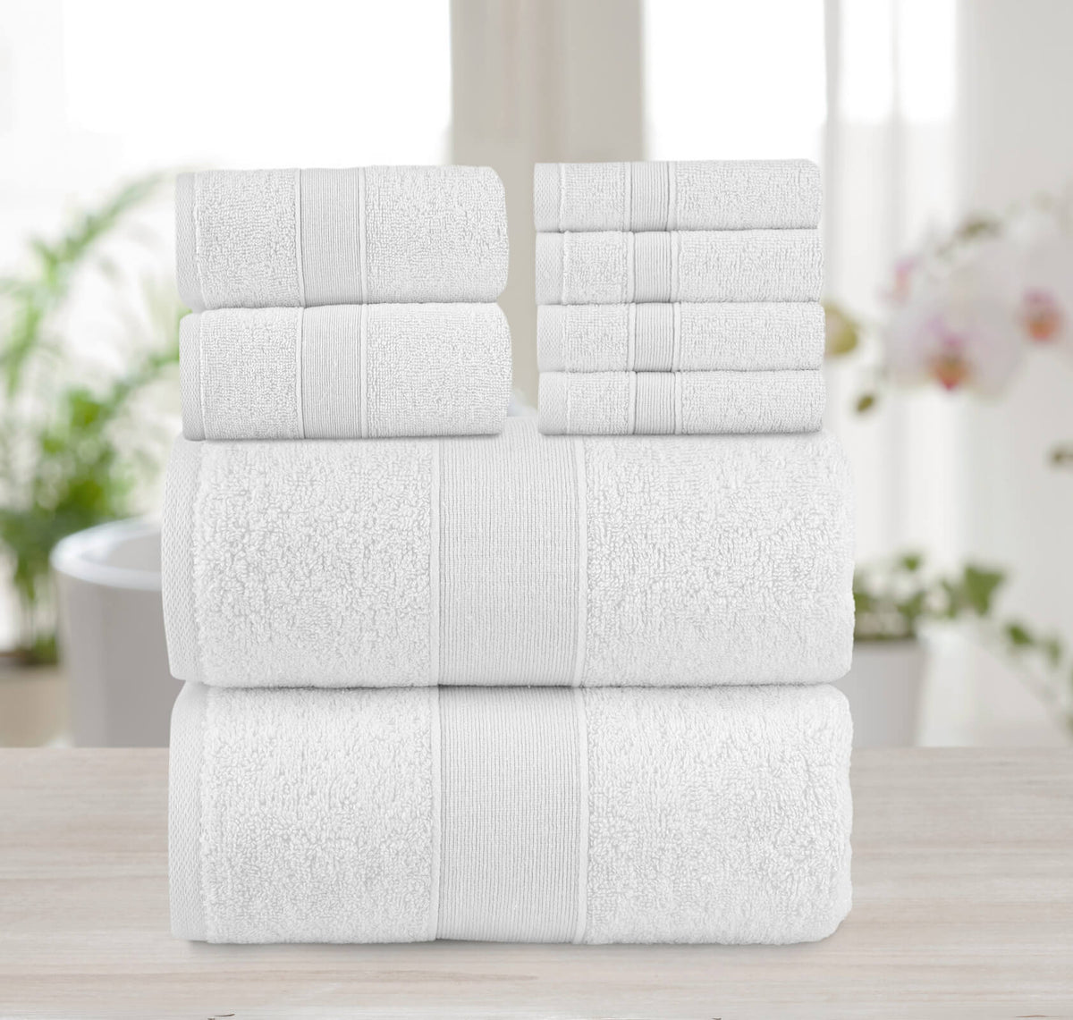 Chic Home Dobby Border Turkish Cotton 8 Piece Towel Set-White