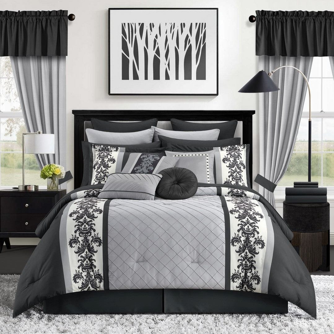 Chic Home Dorian 30 Piece Color Block Comforter Set Grey