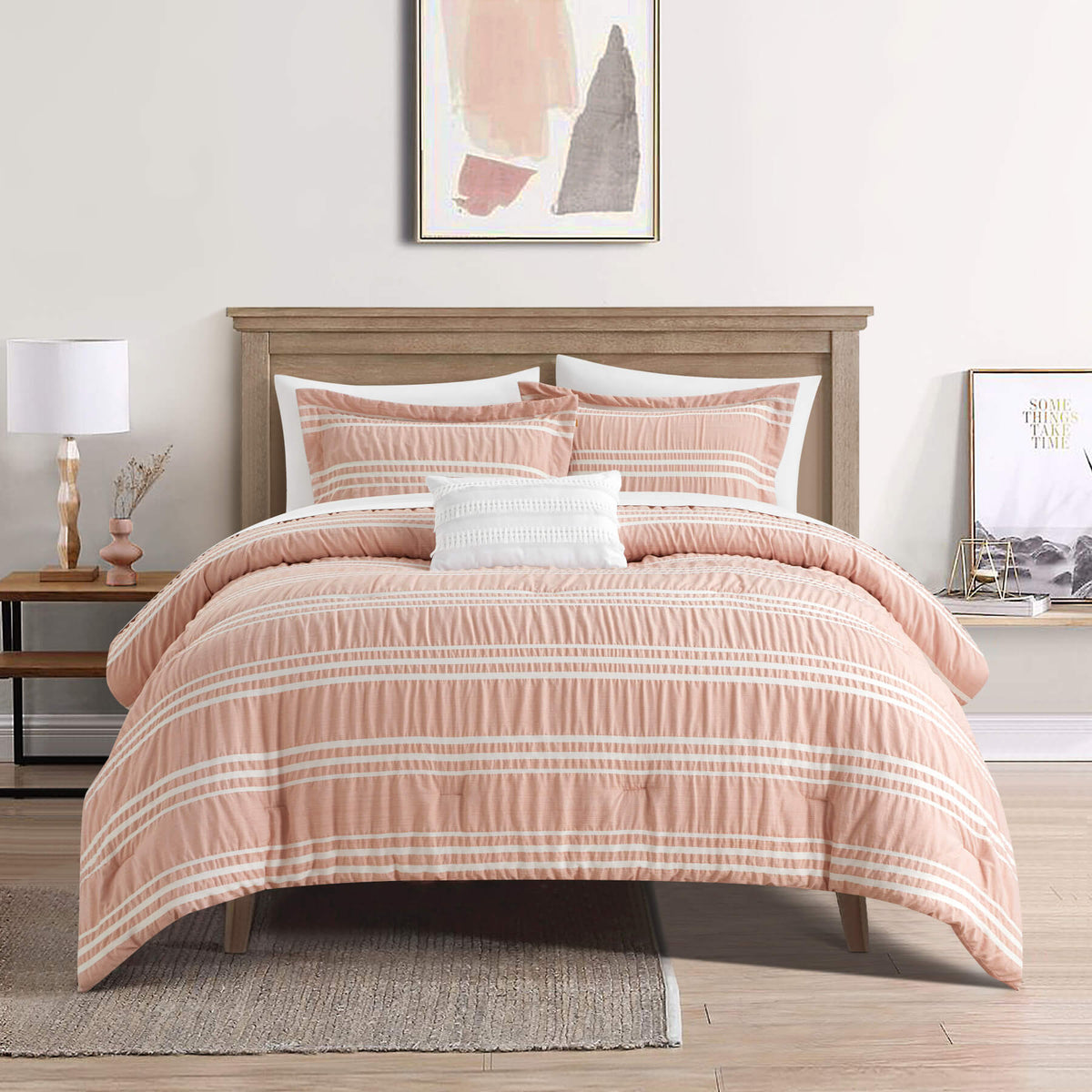 Chic-Home-Emma 8 Piece Striped Seersucker Comforter Set-Blush