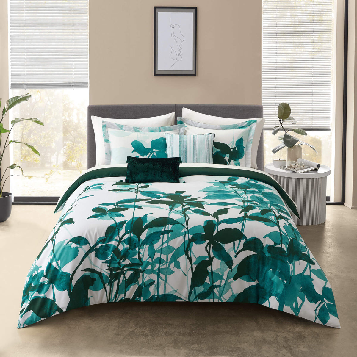 Chic Home Ione 9 Piece Watercolor Floral Comforter Set-Green