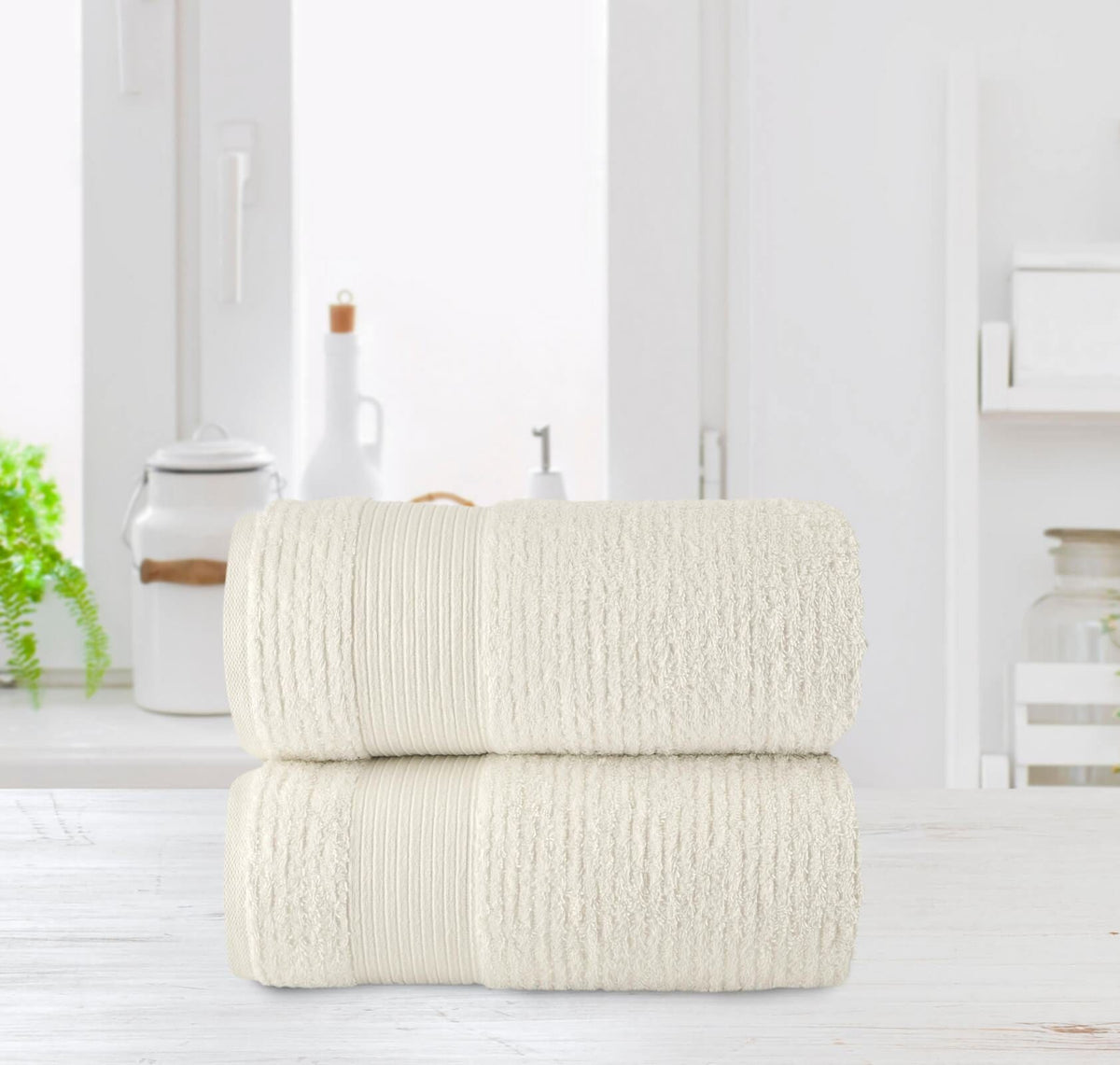 Chic Home Jacquard Turkish Cotton Bath Sheet Towel 2 Piece Set-Beige
