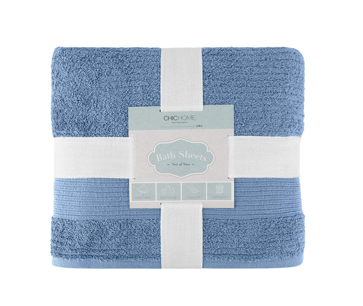 Chic Home Jacquard Turkish Cotton Bath Sheet Towel 2 Piece Set-Blue