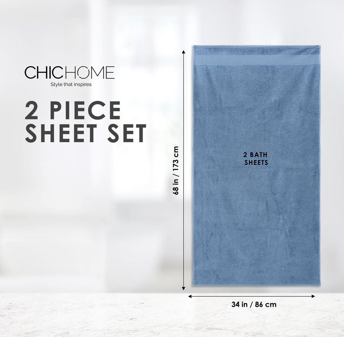 Chic Home Jacquard Turkish Cotton Bath Sheet Towel 2 Piece Set-Blue