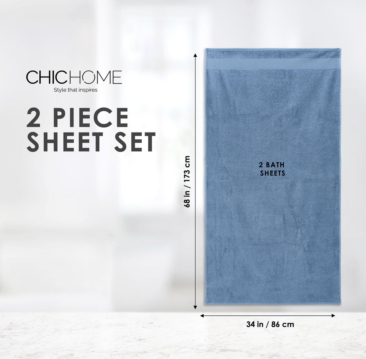 Chic Home Luxurious 2-Piece 100% Pure Turkish Cotton Bath Sheet Towels,  34x68, Jacquard Weave Design, OEKO-TEX