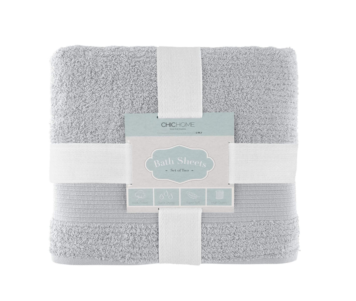 Chic Home Jacquard Turkish Cotton Bath Sheet Towel 2 Piece Set-Grey