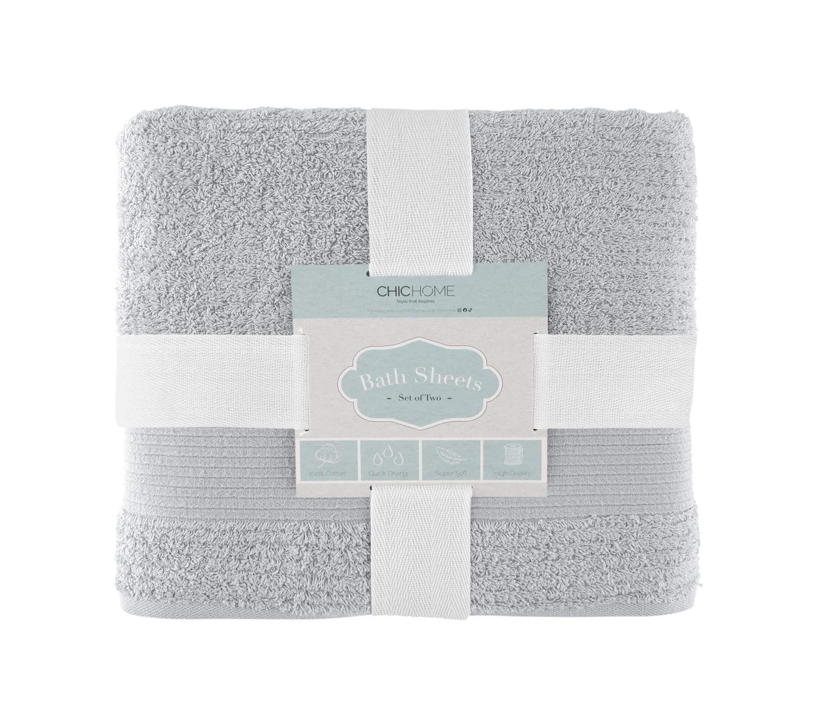 Chic Home Jacquard Turkish Cotton Bath Sheet Towel 2 Piece Set-Grey