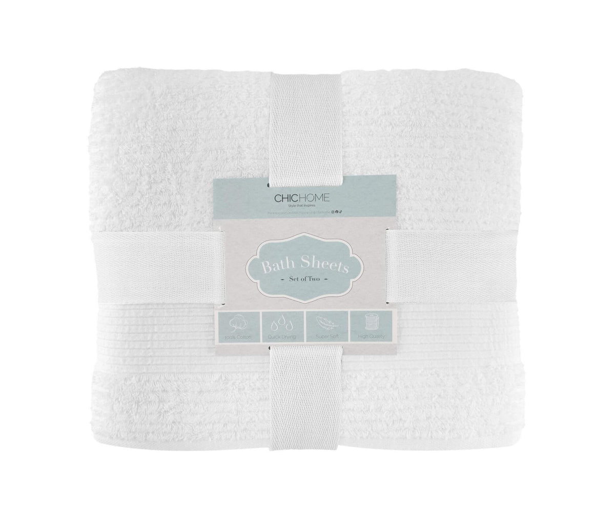 Chic Home Jacquard Turkish Cotton Bath Sheet Towel 2 Piece Set-White