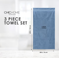 Chic Home Jacquard Turkish Cotton Bath Towel 3 Piece Set-Blue