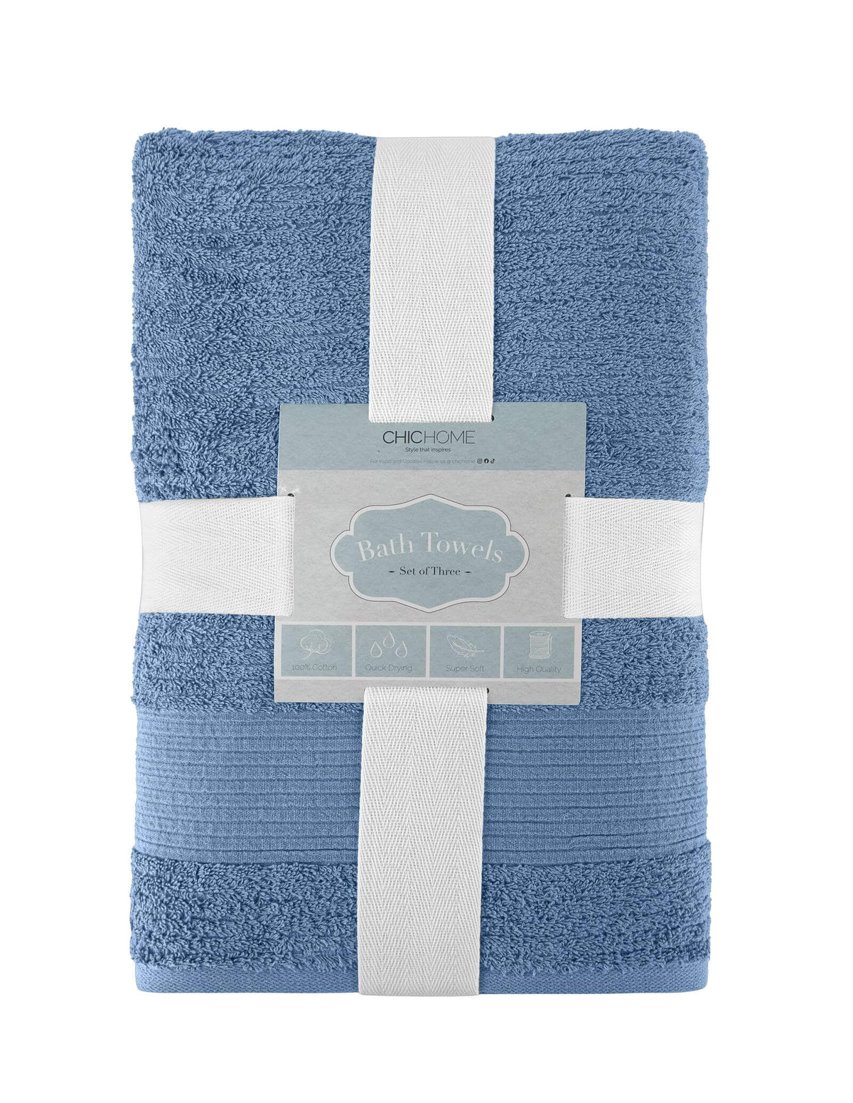 Chic Home Jacquard Turkish Cotton Bath Towel 3 Piece Set-Blue