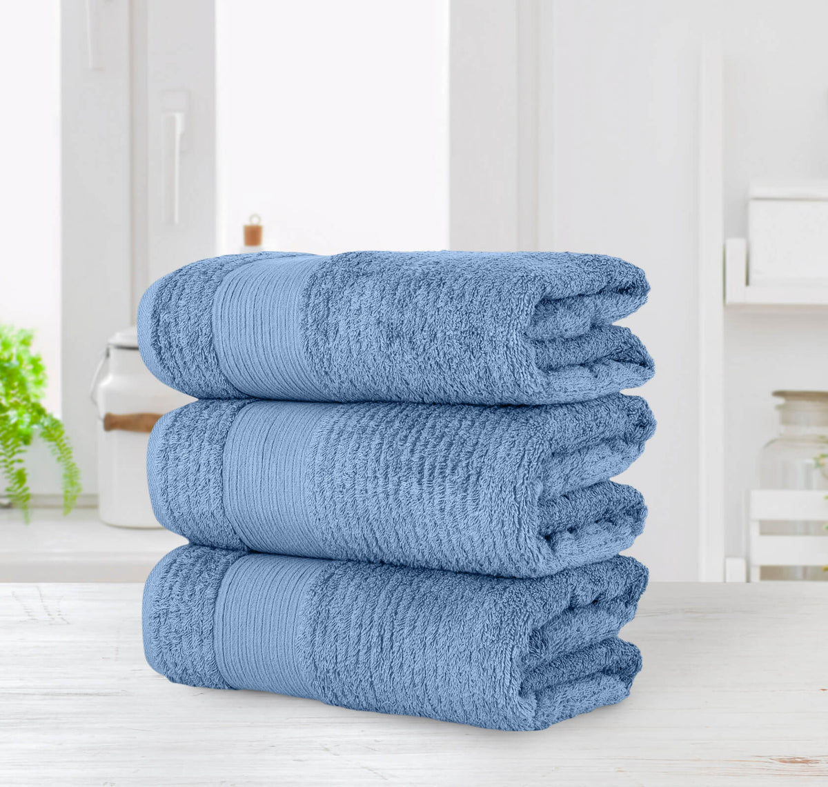 Chic Home Jacquard Turkish Cotton Bath Towel 3 Piece Set-Blue