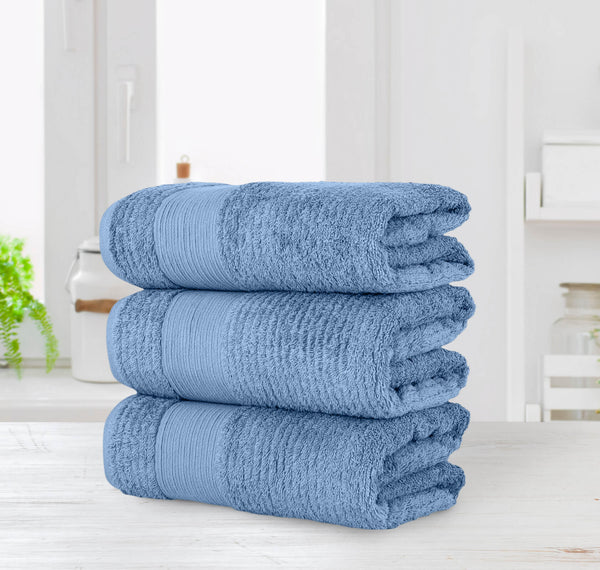 Chic Home Jacquard Turkish Cotton Bath Towel 3 Piece Set-Blue