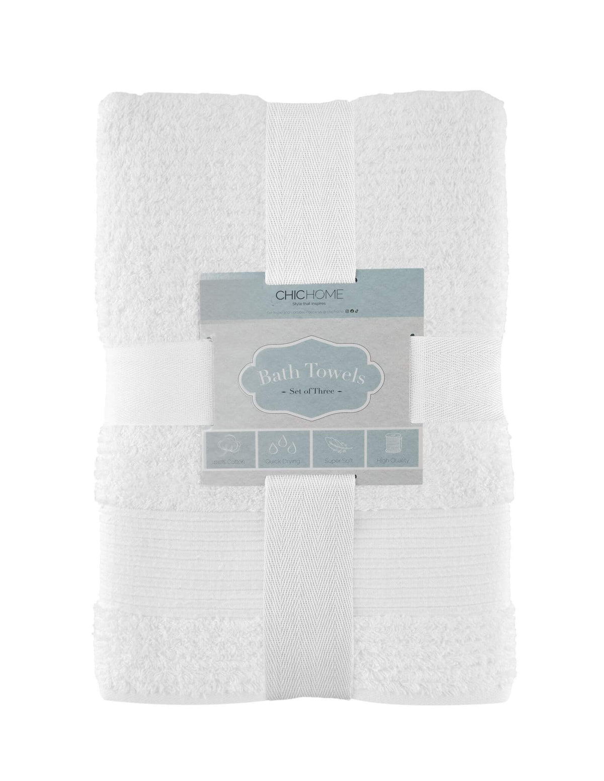 Chic Home Jacquard Turkish Cotton Bath Towel 3 Piece Set-White