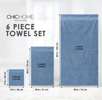 Jacquard Turkish Cotton 6 Piece Towel Set-Blue
