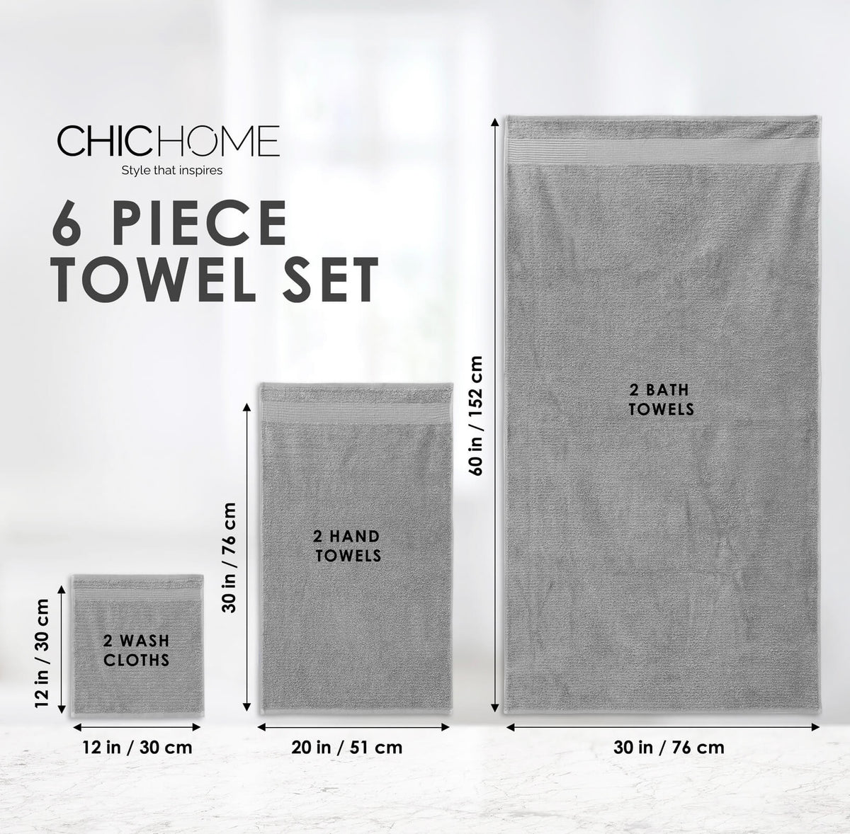 Jacquard Turkish Cotton 6 Piece Towel Set-Grey