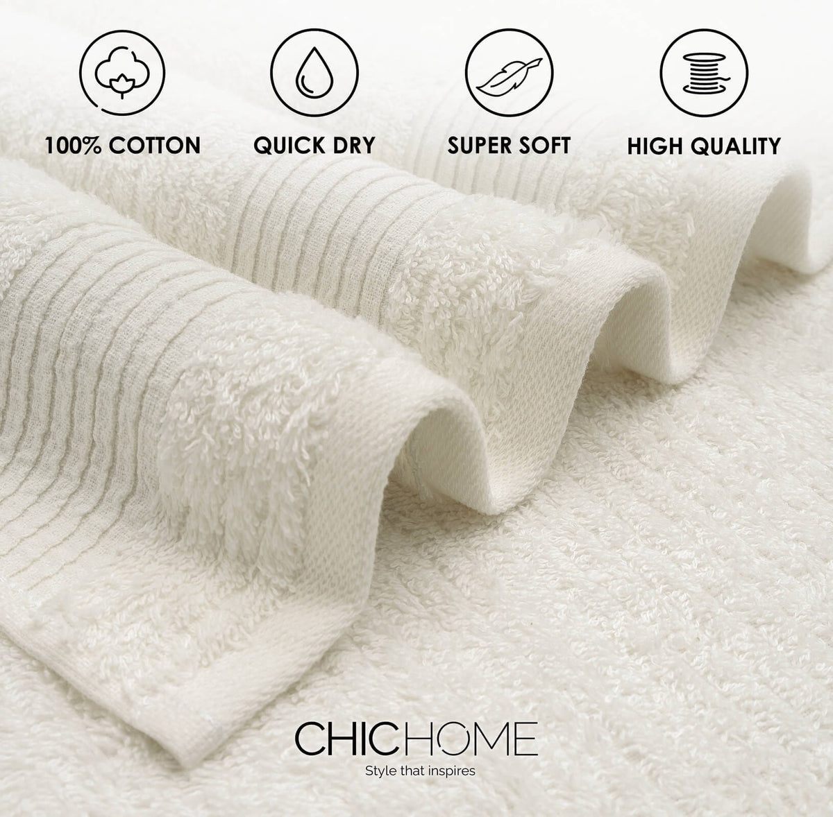 Chic Home Jacquard Turkish Cotton Bath Towel 3 Piece Set-Beige