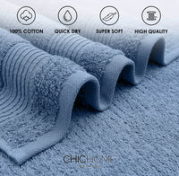Chic Home Jacquard Turkish Cotton Bath Towel 3 Piece Set-Blue