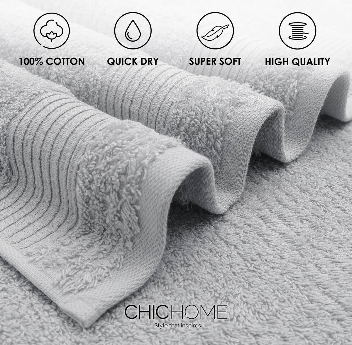 Jacquard Turkish Cotton 6 Piece Towel Set-Grey