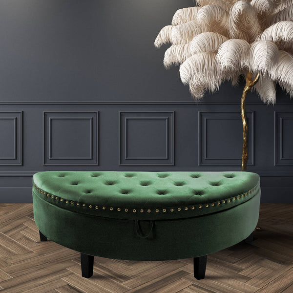 Iconic Home Jacqueline Velvet Storage Ottoman Green