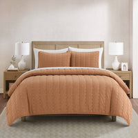 Chic-Home-Jalla 3 Piece Embroidered Corduroy Quilt Set-Camel