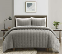 Chic-Home-Jalla 3 Piece Embroidered Corduroy Quilt Set-Grey