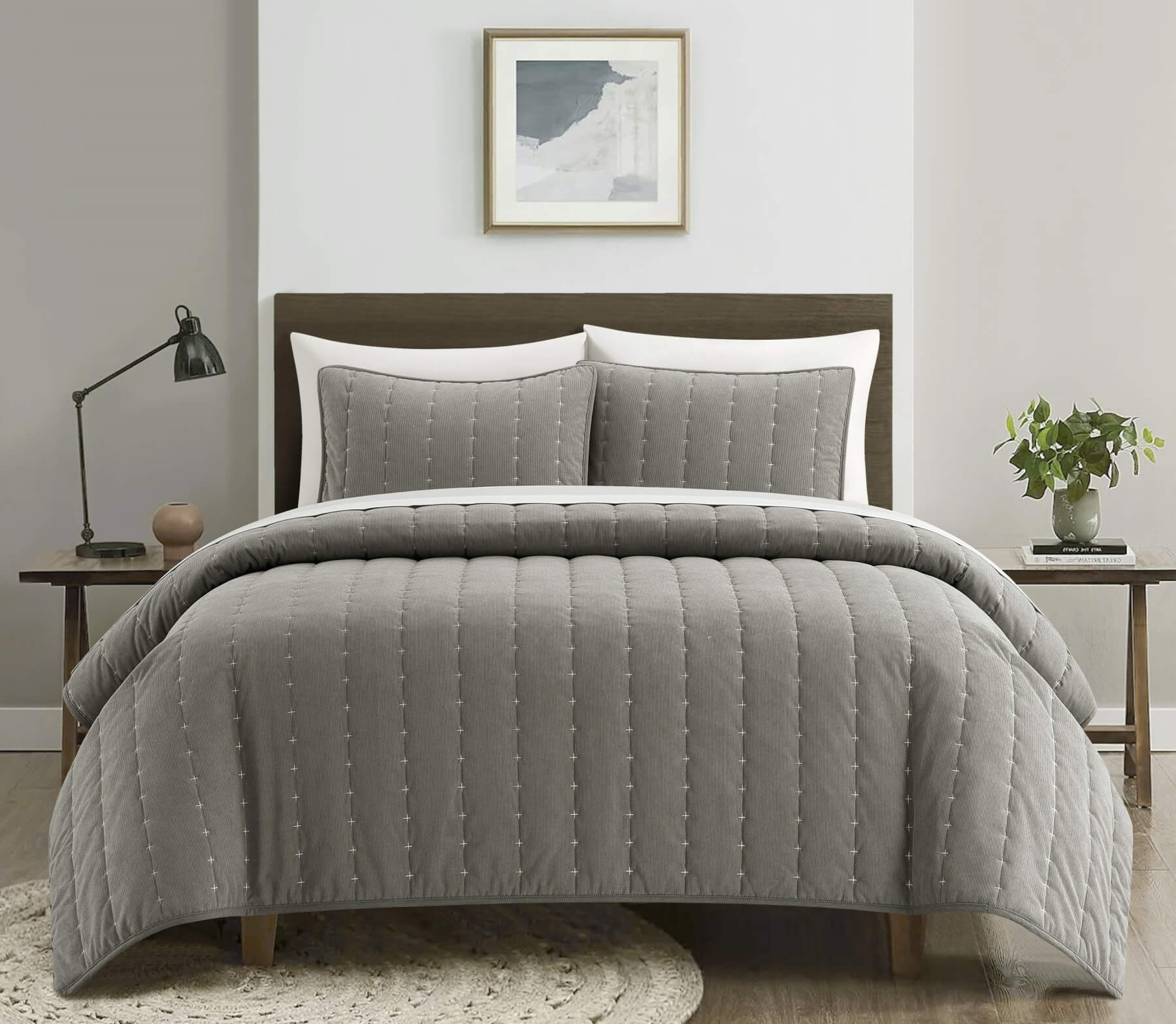 chic home Jalla 7 Piece Embroidered Corduroy Quilt Set