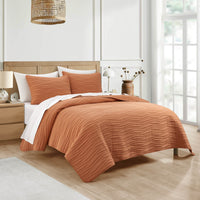 Chic Home Kyrie 3 Piece Stitched Wavy Quilt Set Brick