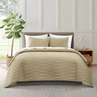 Chic Home Kyrie 3 Piece Stitched Wavy Quilt Set Taupe