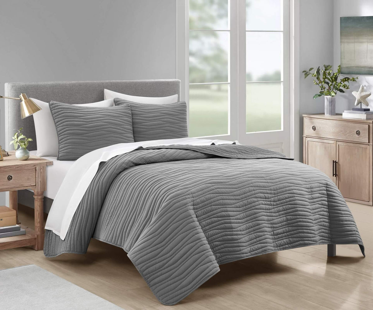 Chic Home Kyrie 7 Piece Stitched Wavy Quilt Set Grey
