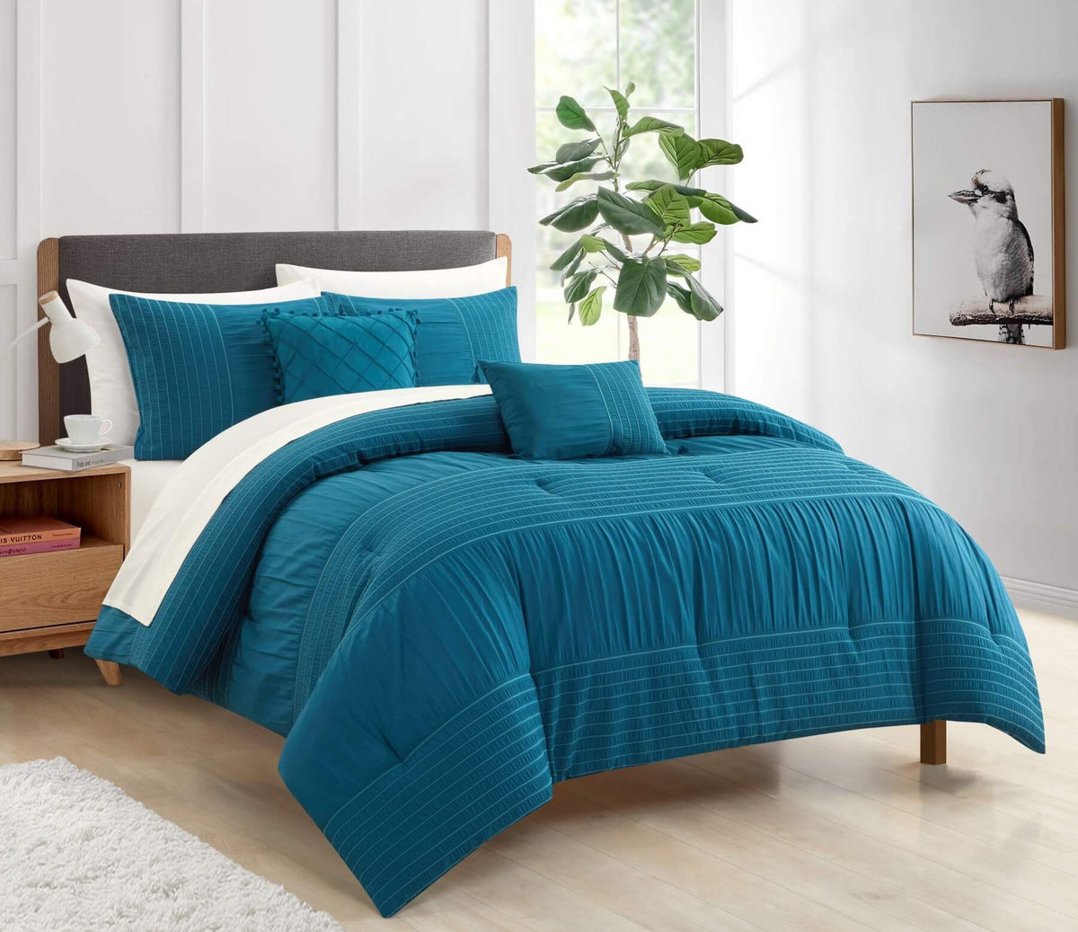 Chic Home Leona 5 Piece Pleated Seersucker Comforter Set-