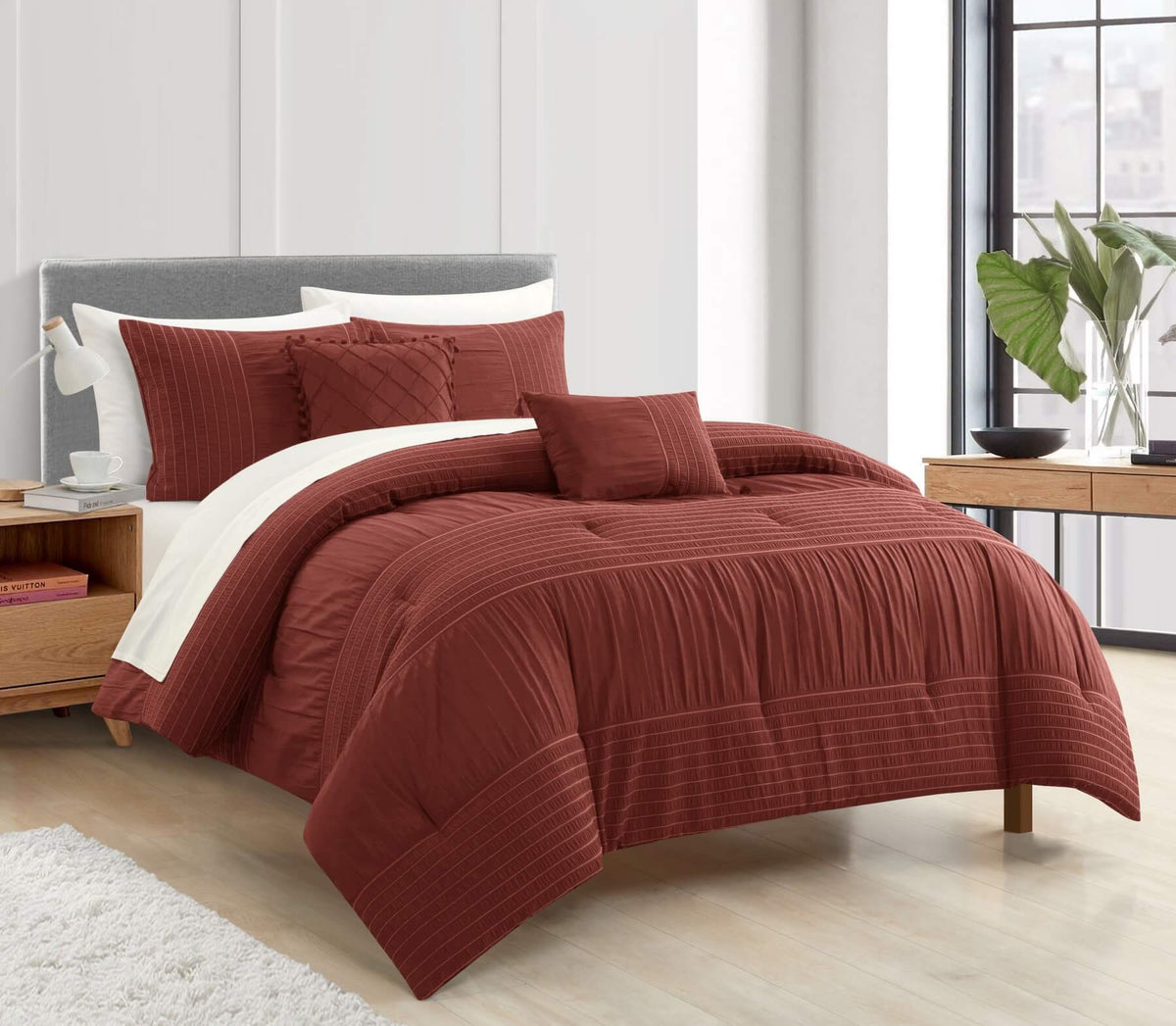 Chic Home Leona 5 Piece Pleated Seersucker Comforter Set-