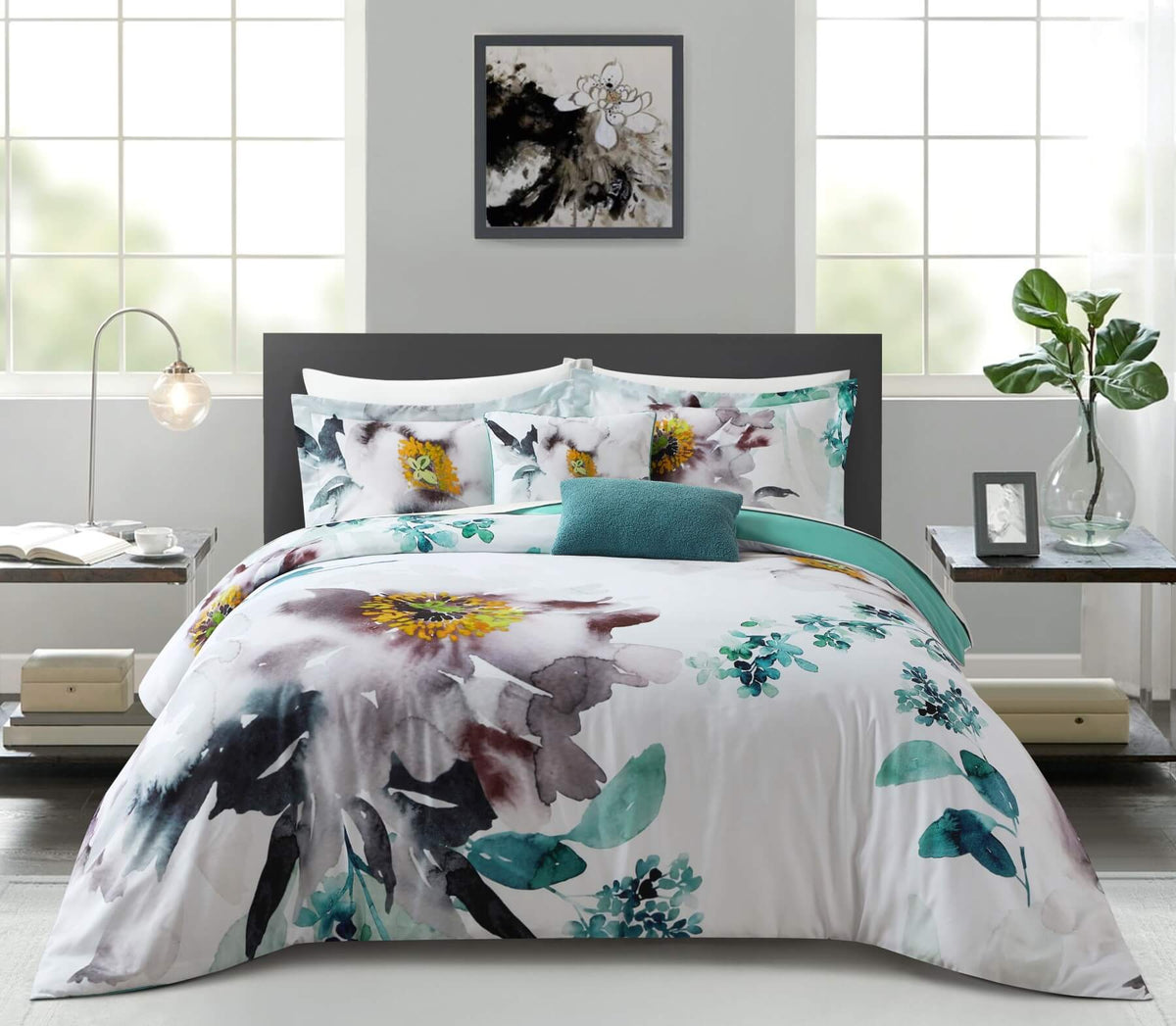 Chic Home Lexie 9 Piece Watercolor Floral Comforter Set-Multi-color