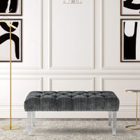 Chic Home Odette Tufted Velvet Bench Acrylic Legs Grey