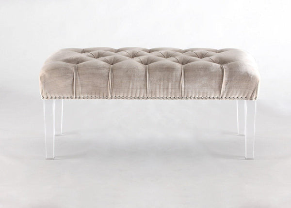 Chic Home Odette Tufted Velvet Bench Acrylic Legs Beige