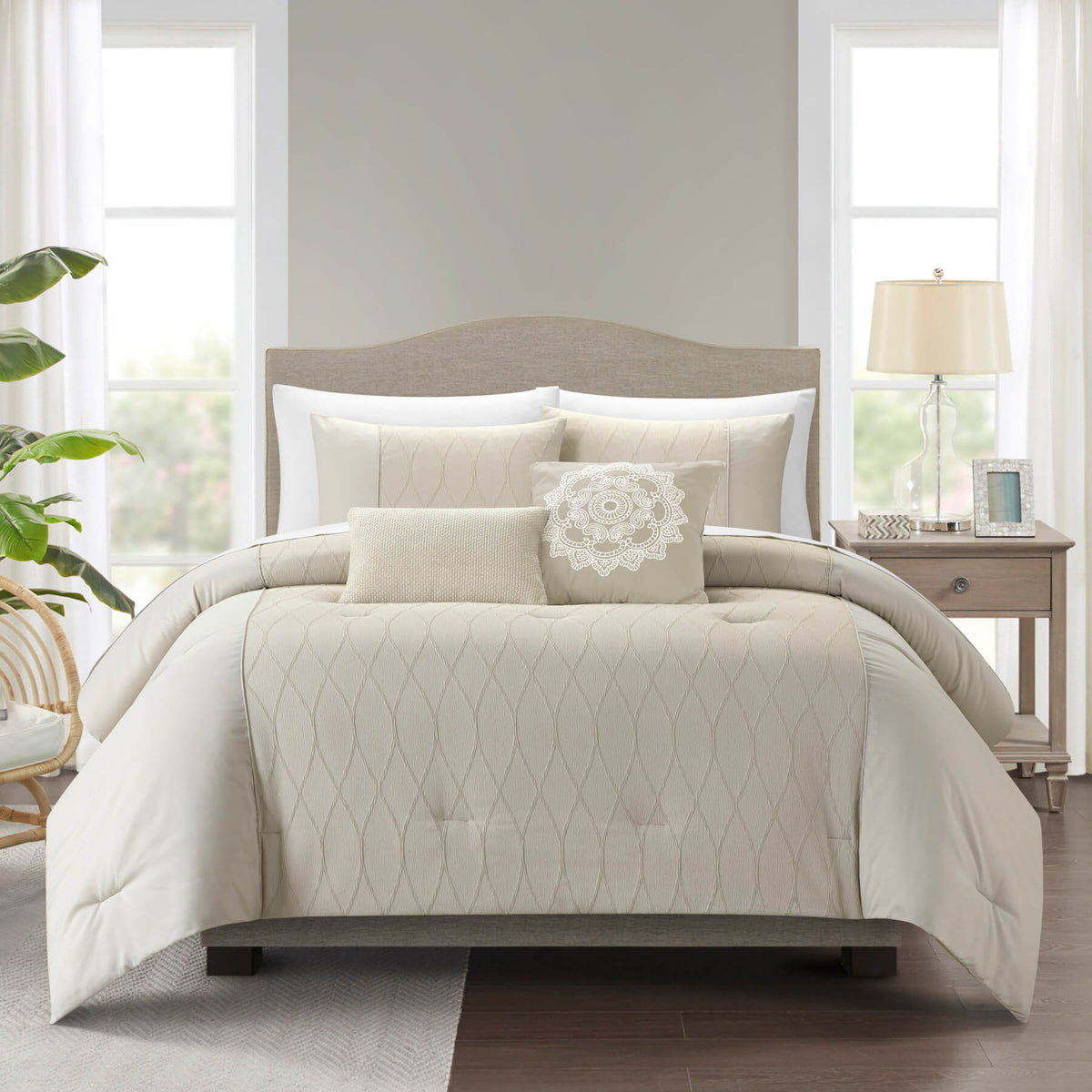 Chic Home Ophelia 5 Piece Textured Jacquard Comforter Set - Beige