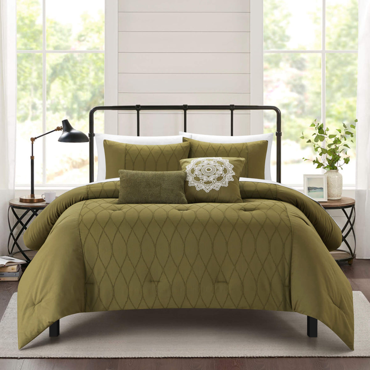 Chic Home Ophelia 9 Piece Textured Jacquard Comforter Set - Green