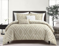 Chic-Home-Priam 5 Piece Chenille Jacquard Comforter Set-Beige