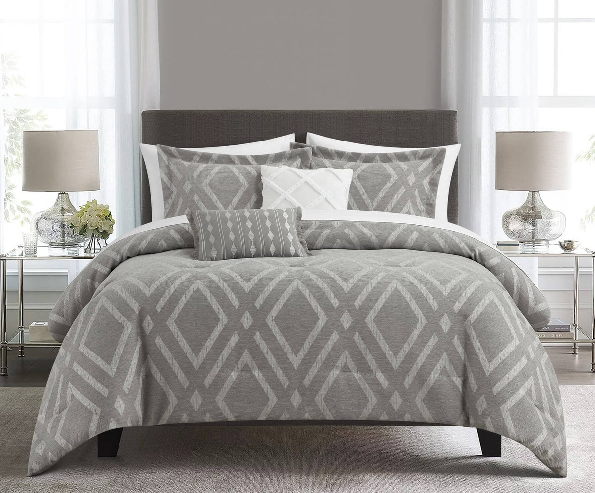 Chic-Home-Priam 9 Piece Chenille Jacquard Comforter Set-Grey