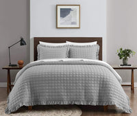 Chic-Home-Revel 3 Piece Diamond Stitched Crinkle Quilt Set-Grey