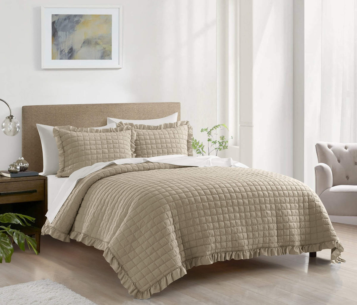 Chic-Home-Revel 7 Piece Diamond Stitched Crinkle Quilt Set-