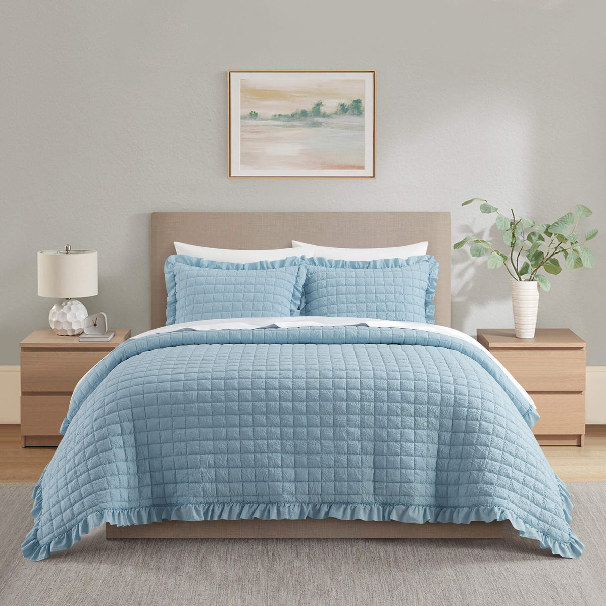 Chic-Home-Revel 7 Piece Diamond Stitched Crinkle Quilt Set-Blue