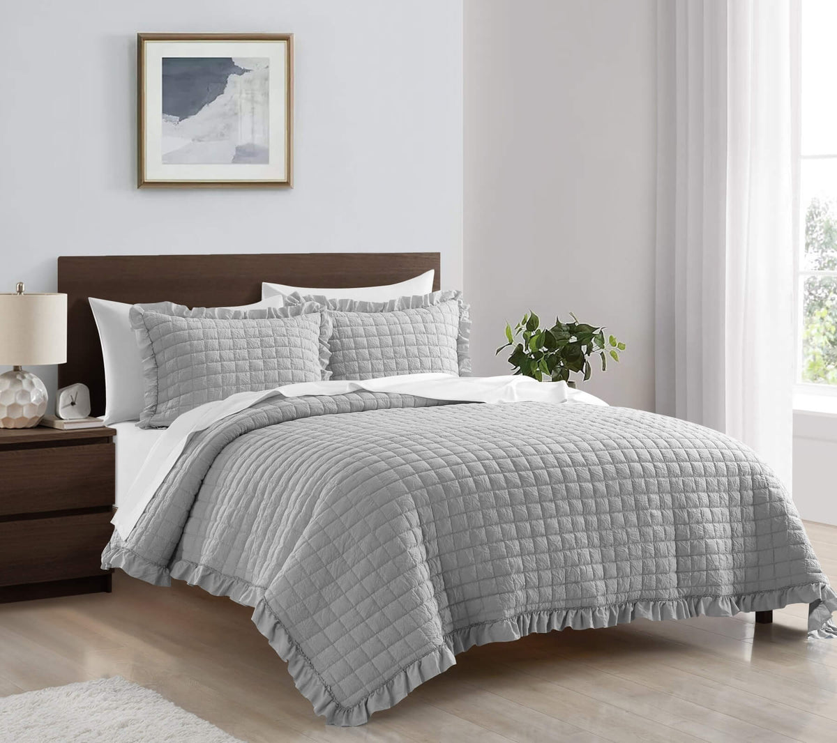 Chic-Home-Revel 7 Piece Diamond Stitched Crinkle Quilt Set-