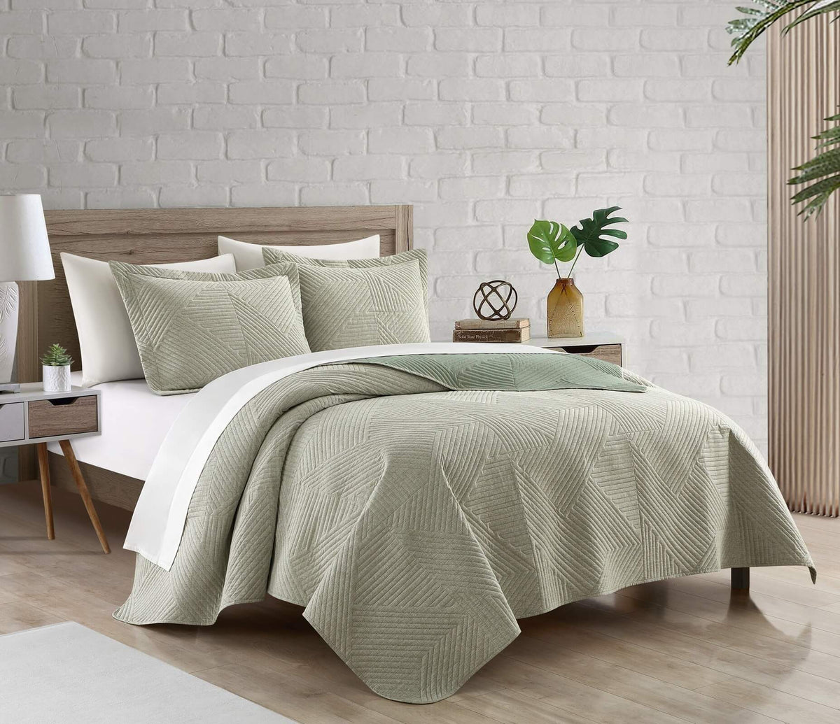 Chic Home Sianna 3 Piece Geometric Quilt Set Green